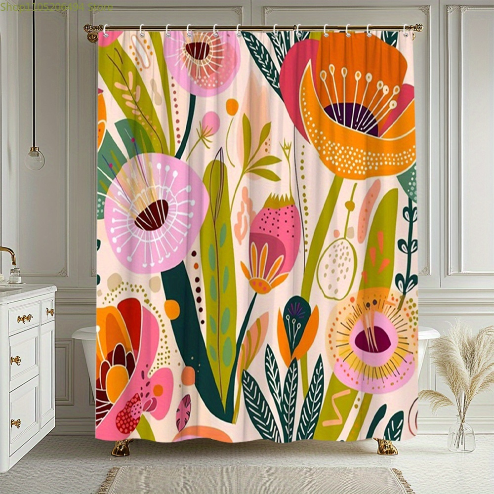 Home Decor Bathroom Ideas - Tirai Mandi Bermotif Bunga Cerah, Desain