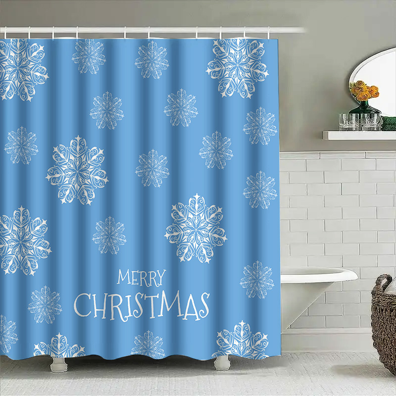 Home Decor Bathroom Ideas - Tirai Mandi Natal Kepingan Salju Biru