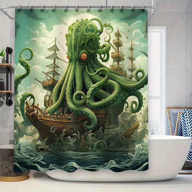 Home Decor Bathroom Ideas - Tirai Mandi Kapal Gurita Dekorasi Laut