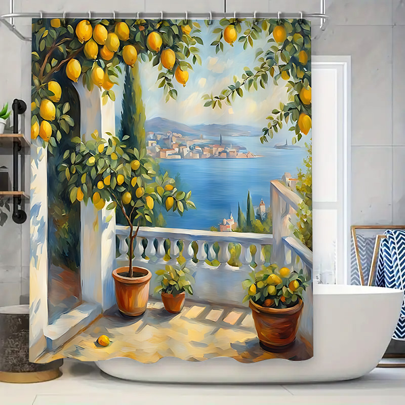 Home Decor Bathroom Ideas - Tirai Kamar Mandi Motif Lemon Taman
