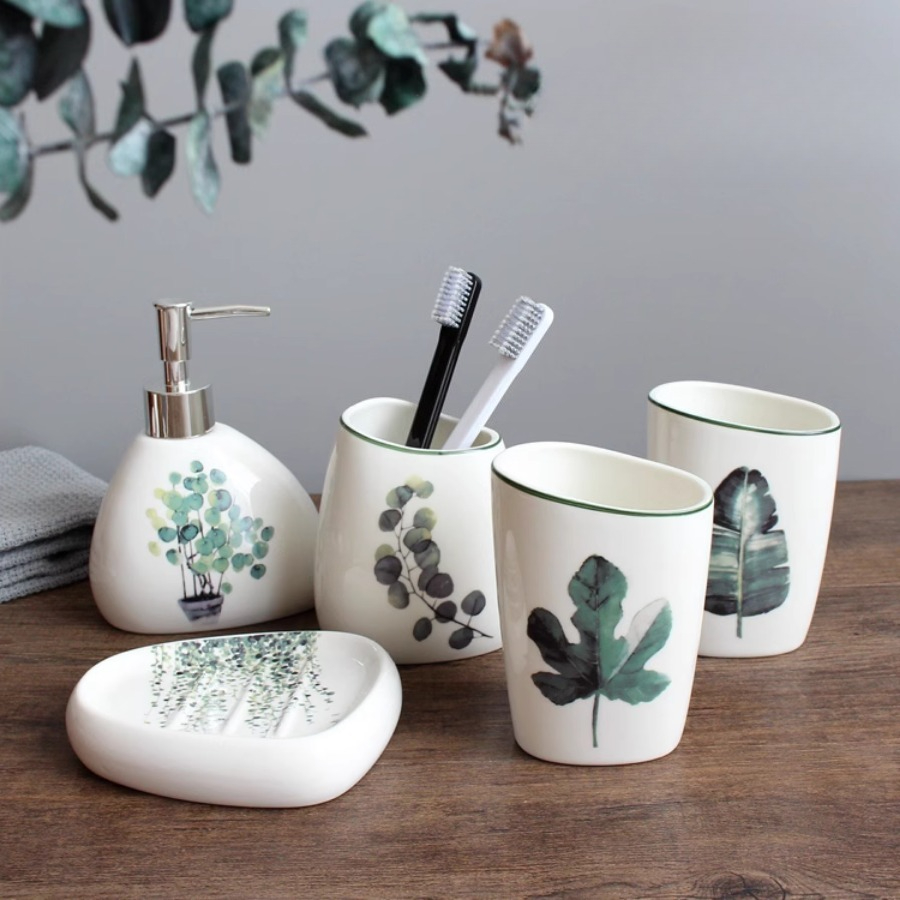 Zara Home Bathroom Set - Set Aksesori Kamar Mandi Keramik Putih