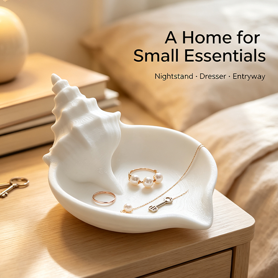 Home Essentials Bathroom Accessories - Nampan Perhiasan Berbentuk Kerang Warna Putih