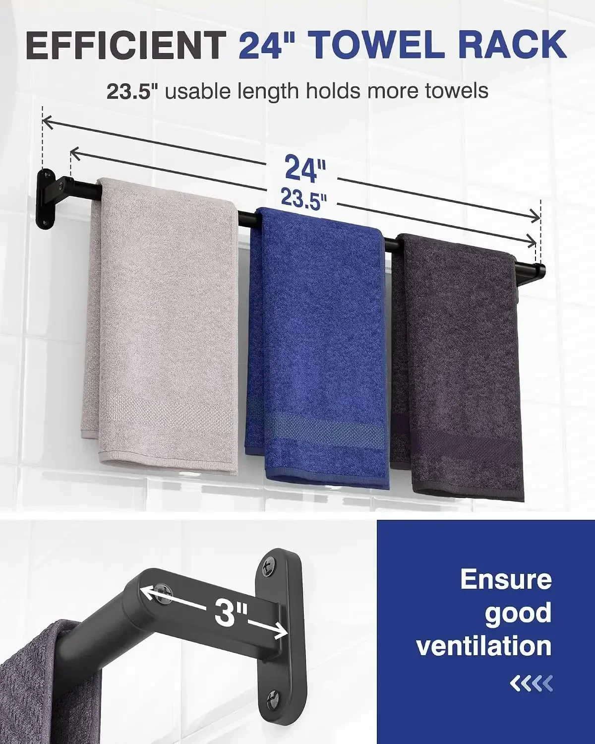 Rak Handuk Hitam Matte untuk K - Home Essentials Bathroom Accessories ulasan dan harga