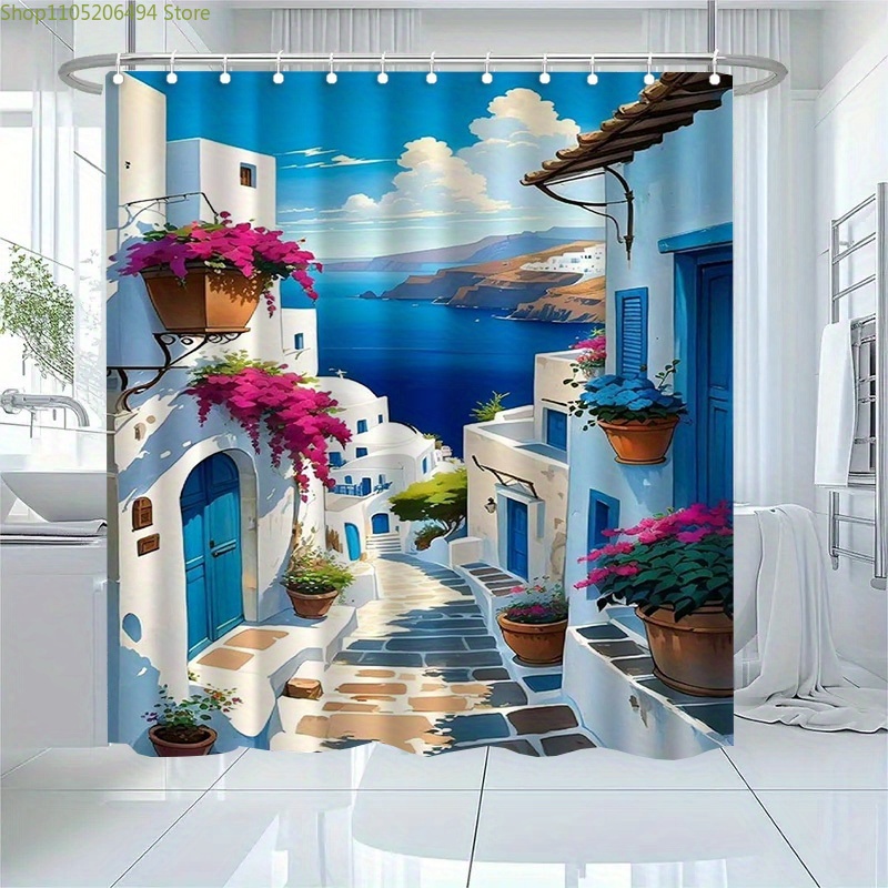 Tirai Kamar Mandi Santorini, P - Home Decor Bathroom Ideas ulasan dan harga